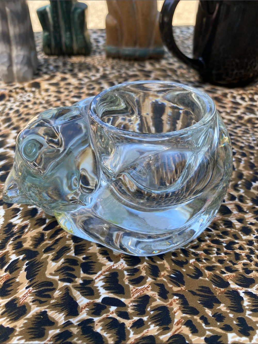Vintage Indiana Glass Sleeping Cat Votive Holder